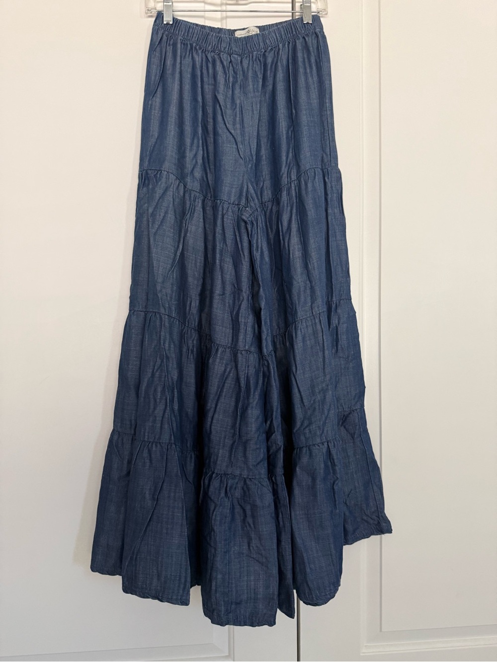 NATURAL LIFE Wide Leg Tiered Palazzo Pants in Denim Blue - Picture 3 of 3